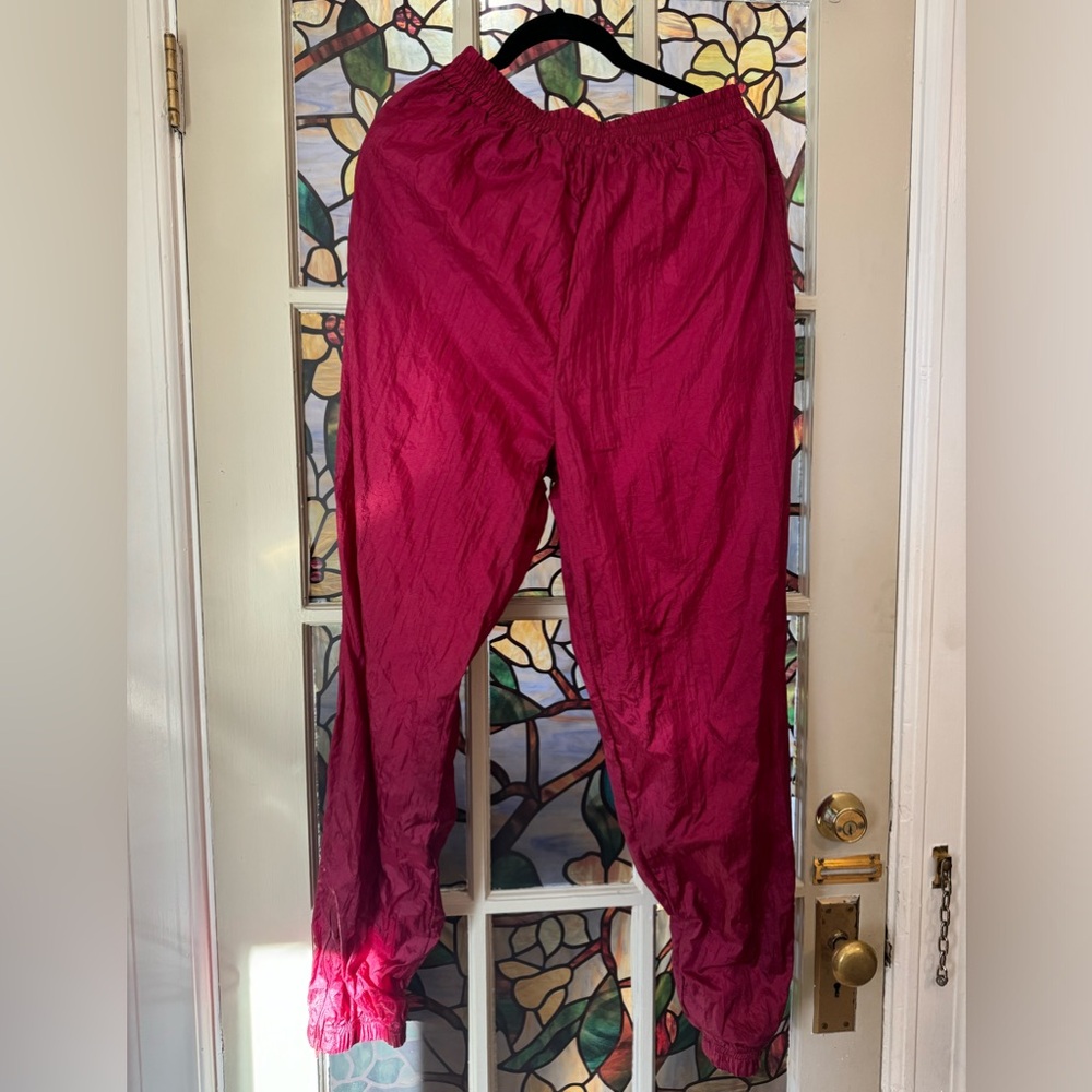 Vintage River Edge Cranberry Track Pants, Size L Icon 80s/90s Windbreaker Style!